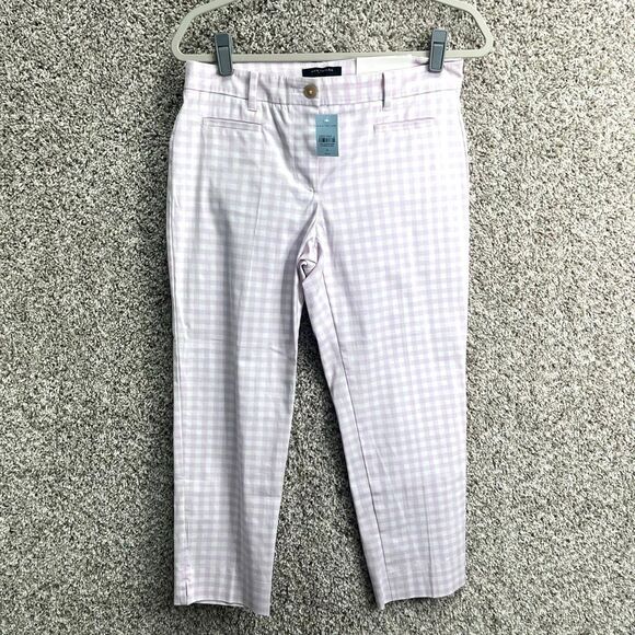 Ann Taylor Pants Women’s 4 Petite Purple and White Gingham Plaid Mid Rise Croppe - Picture 1 of 9